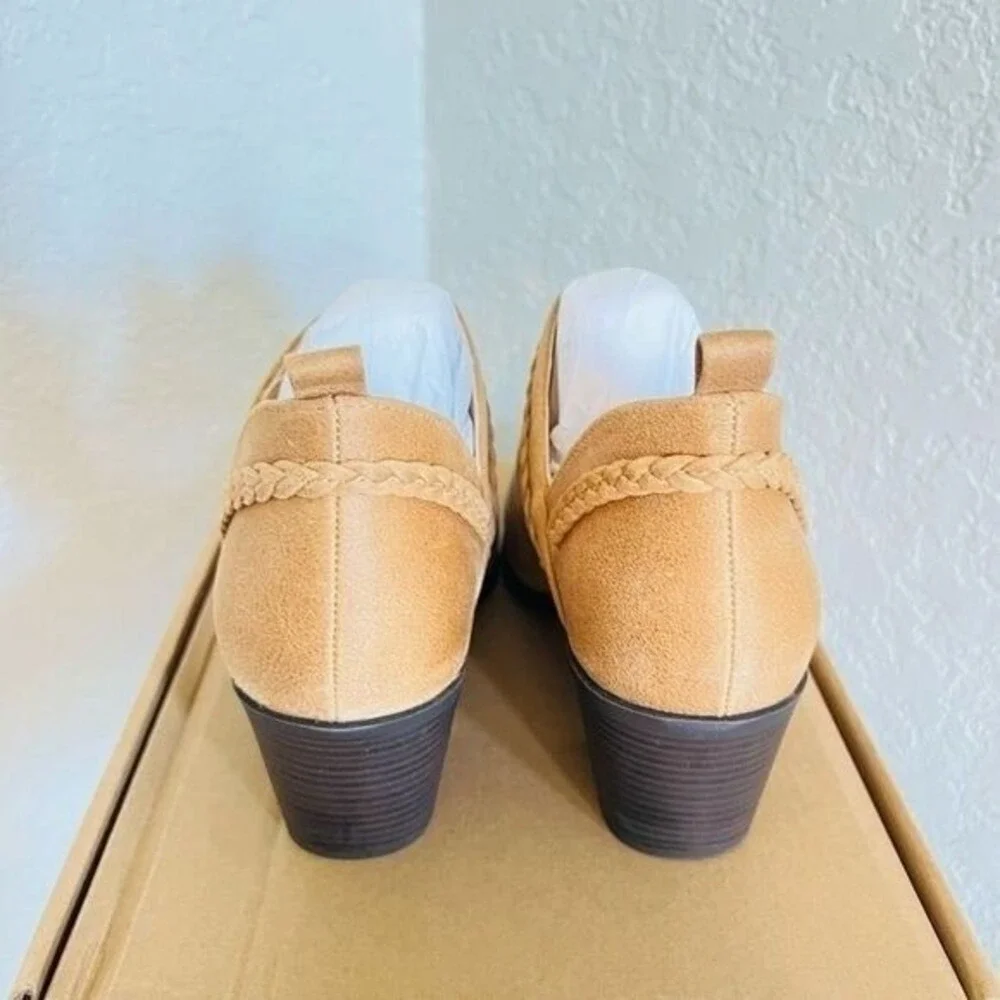 JOURNEE COLLECTION Sophie Braided Strap Bootie, Block Heel, Tan, Size‎ 7, NWT